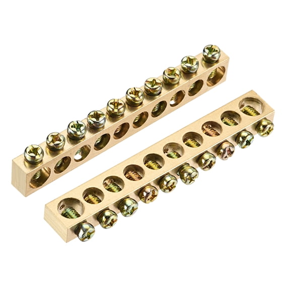 Uxcell Terminal Ground Bar Screw Block Barrier Brass 10 Positions 83.3mmx7mmx11mm for Electrical Distribution 2 Pack
