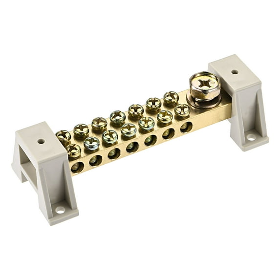 Uxcell Terminal Ground Bar Screw Block Barrier Brass 15 Positions with Bracket for Electrical Distribution 2 Pack