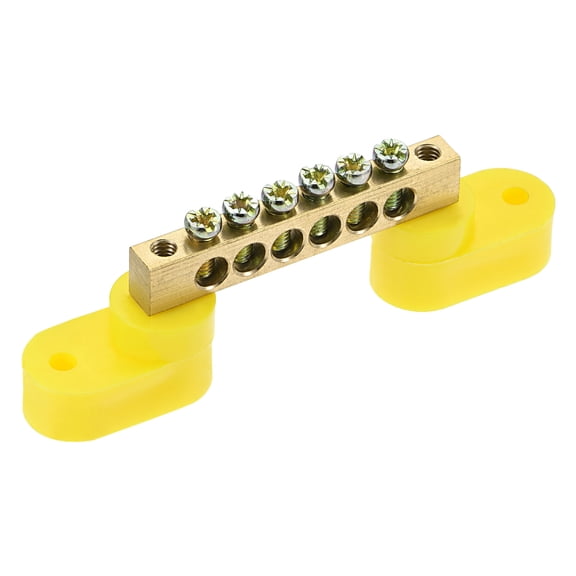 Uxcell Terminal Ground Bar Screw Block Barrier Brass 6 Positions Yellow 2 Pcs