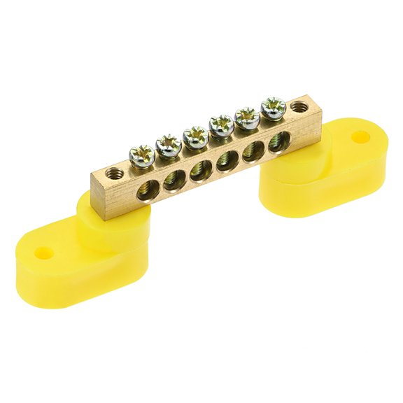 Uxcell Terminal Ground Bar Screw Block Barrier Brass 6 Positions Yellow
