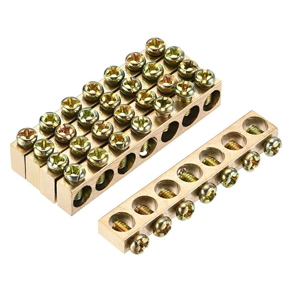 Uxcell Terminal Ground Bar Screw Block Barrier Brass 7 Positions 58.5mmx5.7mmx10mm for Electrical Distribution 5 Pack