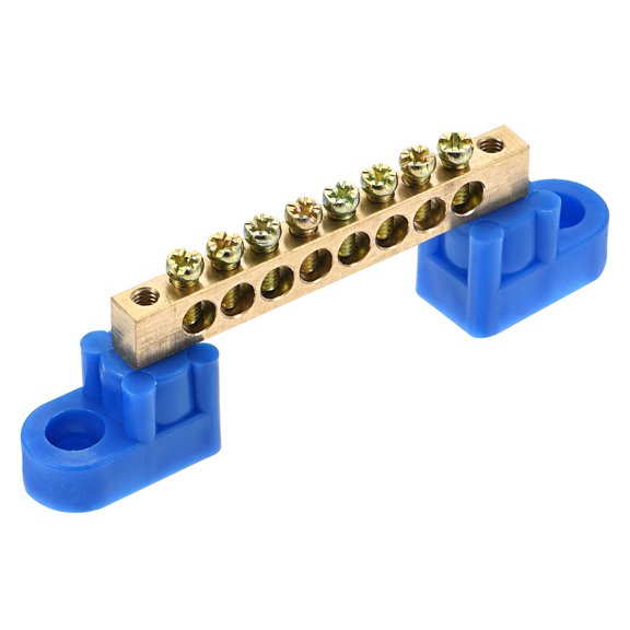 Uxcell Terminal Ground Bar Screw Block Barrier Brass 8 Positions Blue