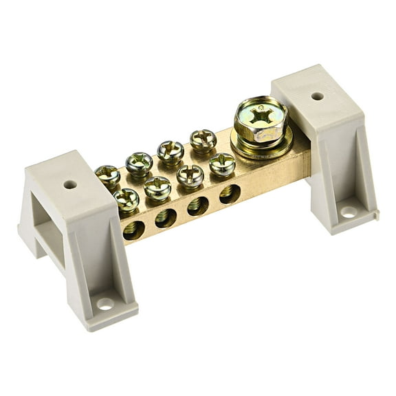 Uxcell Terminal Ground Bar Screw Block Barrier Brass 9 Positions with Bracket for Electrical Distribution