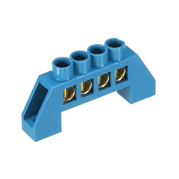 Uxcell Terminal Grounding Bar Screw Block Barrier Brass Strip 4 Positions Blue for Electrical Distribution
