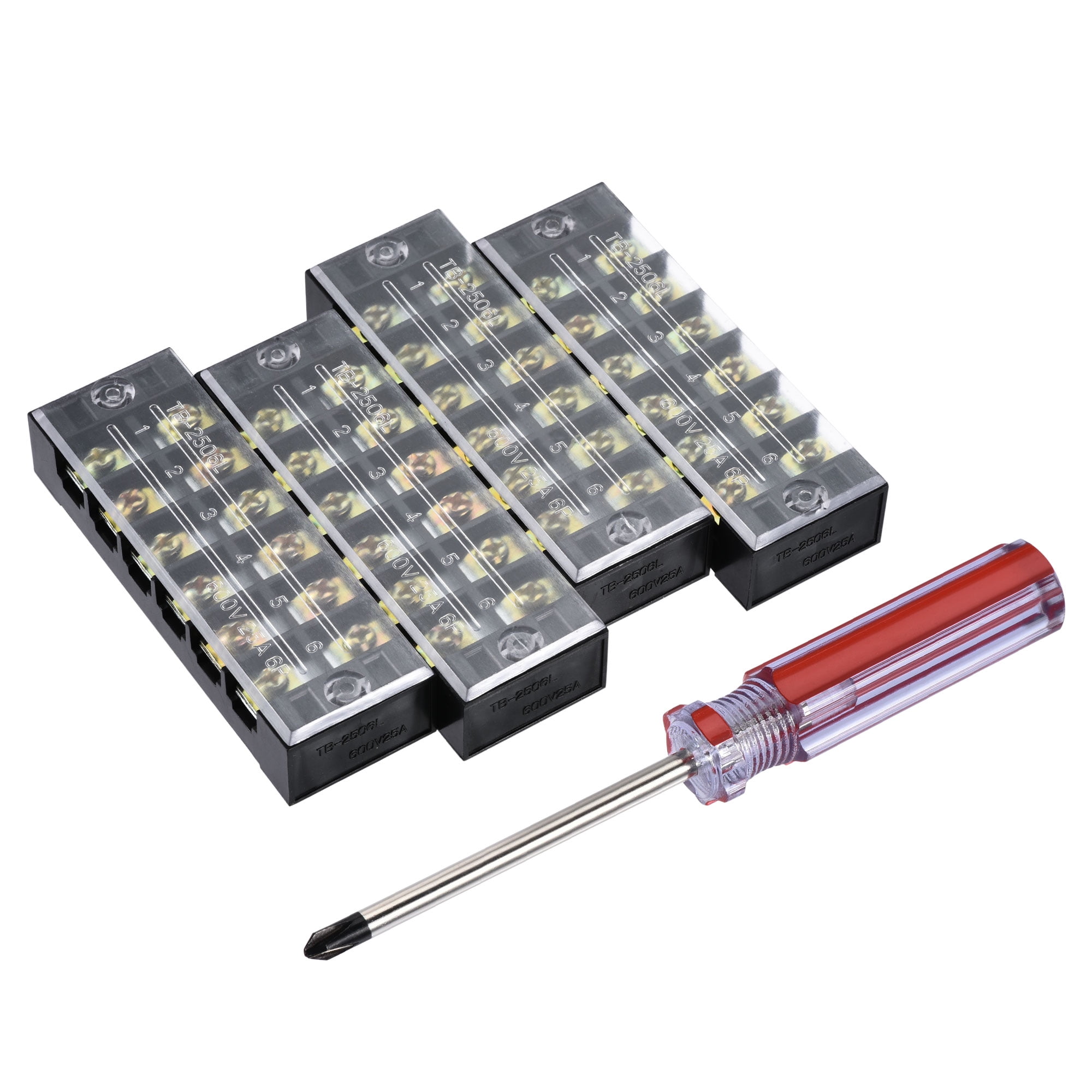 Uxcell Terminal Strip Barrier Block 6 Positions Dual Rows 600V 25A Iron