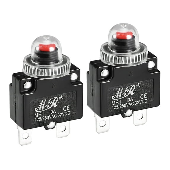 Uxcell Thermal Circuit Breakers 10A Push Button Reset Overload Protector Switch with Waterproof Cap 2 Pcs
