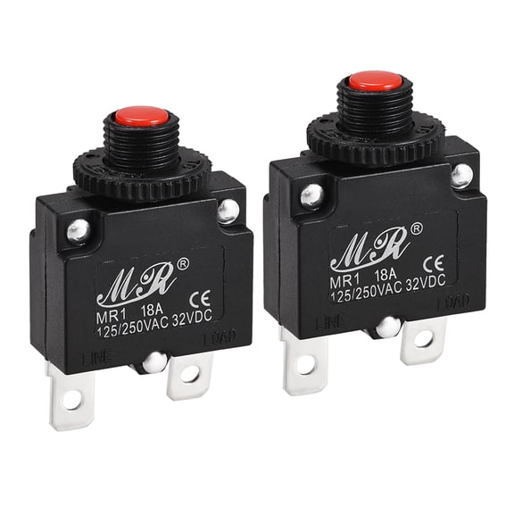Uxcell Thermal Circuit Breakers 18A 125/250V AC 32V DC Overload Protectors Switch 2 Pcs