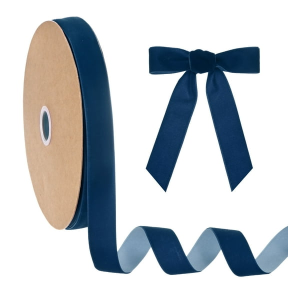 Uxcell Thin Velvet Ribbon, 1'' 25 Yards Single Side Christmas Ribbon for Christmas Tree Gift Wrapping Flower Bouquet [Navy Blue]
