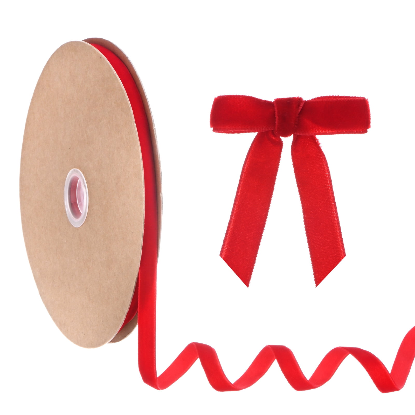 Red Ribbon Side Uxcell Thin Velvet Ribbon, 3/8'' 25 Yards Single Side Christmas Ribbon ...