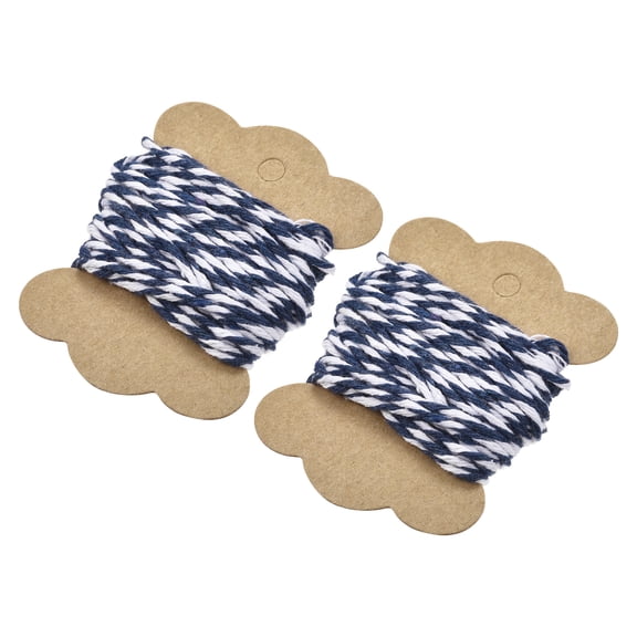 Uxcell Thread Cord Macrame Cord Cotton Rope Braid String 6.2M/6 Yards Blue White for Handmade Making, Knitting,Pack of 2