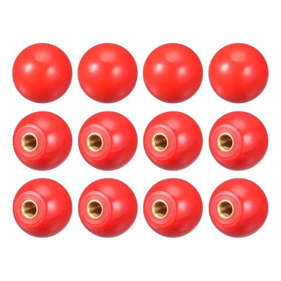 Uxcell Threaded Ball Knobs, 0.98Inch Dia M6 Female Thread Thermoset Ball Handle with Copper Thread Insert, Red 12 Pack