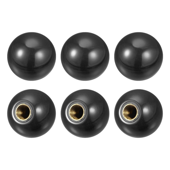Uxcell Threaded Ball Knobs, 1.57Inch Dia M12 Female Thread Thermoset Ball Handle with Copper Thread Insert, Black 6 Pack