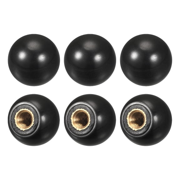 Uxcell Threaded Ball Knobs, M5 Female Thread Thermoset Round Ball Handles with Copper Thread Insert, Black 6 Pack