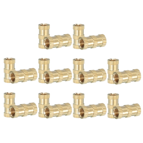 Uxcell Threaded Inserts Heat Set, Female Brass Metric Knurled Insert Set Embedment Nut for Plastic 3D M6x16x8mm 20
