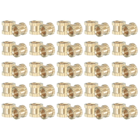 Uxcell Threaded Inserts Heat Set, Female Brass Metric Knurled Insert Set Embedment Nut for Plastic 3D Printing Component M5x6x7mm