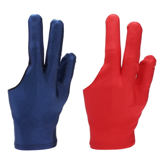Uxcell Three Fingers Pool Gloves, Billiards Left Hand Cue Sport Gloves 2 Pcs & Blue, Red-Fitting for Women Men Billiard Shooter Carom Pool Snooker Cue Sports Accessories