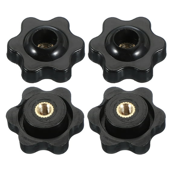 Uxcell Through Hole Knob Nut Screw, Brass Screw-On Female Thread Knob Plastic Star Knobs Clamping Handles Black M4 x 25mm