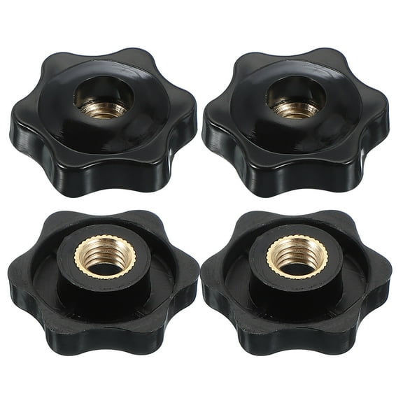 Uxcell Through Hole Knob Nut Screw, Brass Screw-On Female Thread Knob Plastic Star Knobs Clamping Handles Black M8 x 32mm