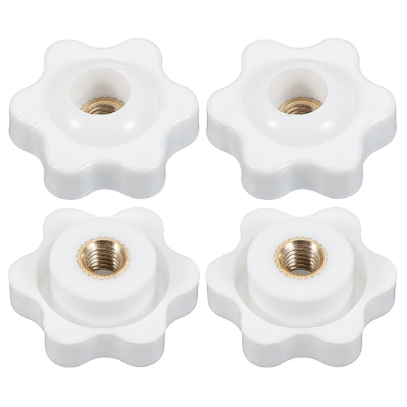 Uxcell Through Hole Knob Nut Screw, Brass Screw-On Female Thread Knob Plastic Star Knobs Clamping Handles White M5 x 25mm