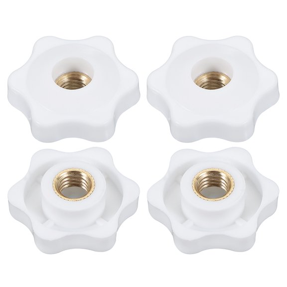 Uxcell Through Hole Knob Nut Screw, Brass Screw-On Female Thread Knob Plastic Star Knobs Clamping Handles White M8 x 32mm