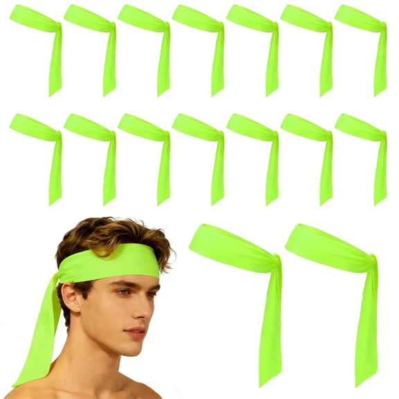 Uxcell Tie Sweatband Headband, Running Athletic Hair Head Band Adjustable Head Tie Non-Slip Moisture Wicking 20Pcs & Bright Green -Fitting for (Tennis/Karate/Workout/Yoga)