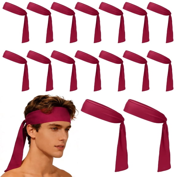 Uxcell Tie Sweatband Headband, Running Athletic Hair Head Band Adjustable Head Tie Non-Slip Moisture Wicking 20Pcs & Burgundy -Fitting for (Tennis/Karate/Workout/Yoga)
