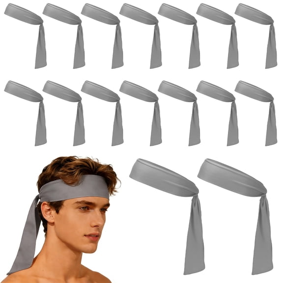 Uxcell Tie Sweatband Headband, Running Athletic Hair Head Band Adjustable Head Tie Non-Slip Moisture Wicking 20Pcs & Light Gray -Fitting for (Tennis/Karate/Workout/Yoga)