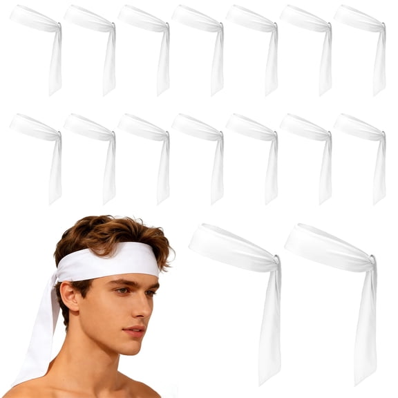 Uxcell Tie Sweatband Headband, Running Athletic Hair Head Band Adjustable Head Tie Non-Slip Moisture Wicking 20Pcs & White -Fitting for (Tennis/Karate/Workout/Yoga)