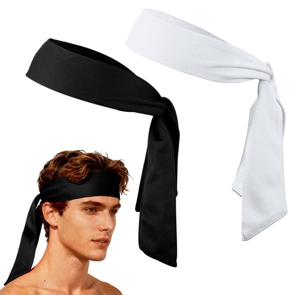 Uxcell Tie Sweatband Headband, Running Athletic Hair Head Band Adjustable Head Tie Non-Slip Moisture Wicking 2Pcs & Black/White -Fitting for (Tennis/Karate/Workout/Yoga)