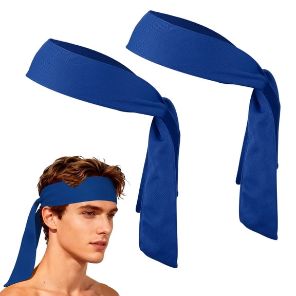Uxcell Tie Sweatband Headband, Running Athletic Hair Head Band Adjustable Head Tie Non-Slip Moisture Wicking 2Pcs & Bright Blue -Fitting for (Tennis/Karate/Workout/Yoga)