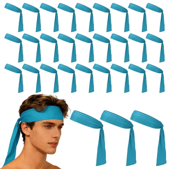Uxcell Tie Sweatband Headband, Running Athletic Hair Head Band Adjustable Head Tie Non-Slip Moisture Wicking 30Pcs & Blue -Fitting for (Tennis/Karate/Workout/Yoga)