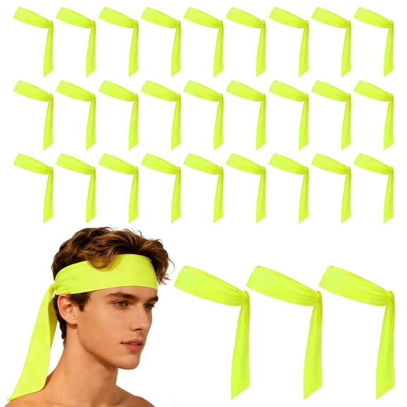 Uxcell Tie Sweatband Headband, Running Athletic Hair Head Band Adjustable Head Tie Non-Slip Moisture Wicking 30Pcs & Bright Yellow -Fitting for (Tennis/Karate/Workout/Yoga)