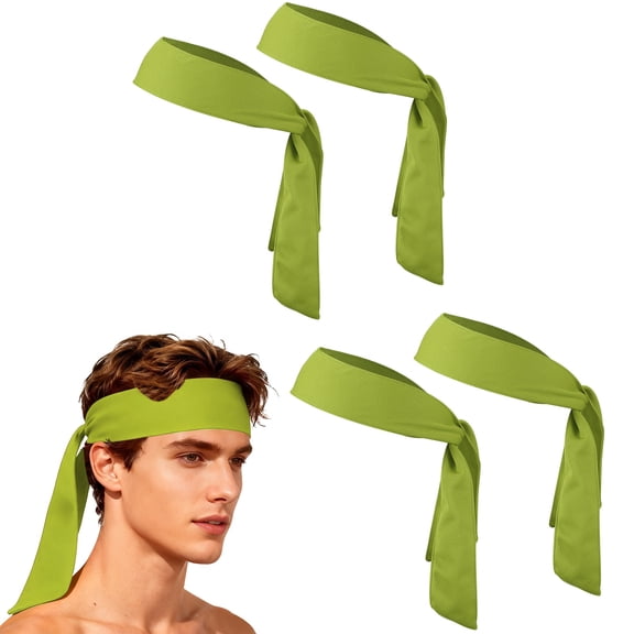 Uxcell Tie Sweatband Headband, Running Athletic Hair Head Band Adjustable Head Tie Non-Slip Moisture Wicking 4Pcs & Olive Green -Fitting for (Tennis/Karate/Workout/Yoga)