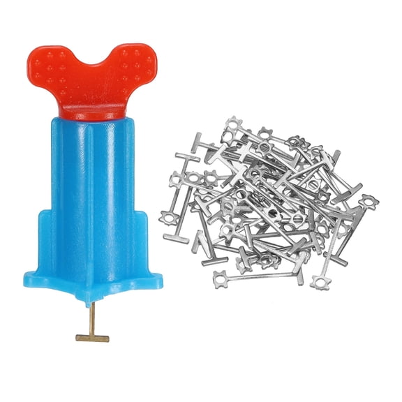Uxcell Tile Leveling Kit, 40 Pcs Reusable Leveler +40 Pcs Replaceable Steel T-Pin Tile Leveling System for Wall Floor, Red Blue