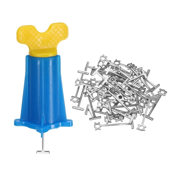 Uxcell Tile Leveling Kit, 40 Pcs Reusable Leveler +40 Pcs Replaceable Steel T-Pin Tile Leveling System for Wall Floor, Yellow Blue