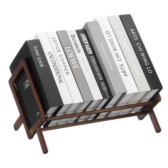 Uxcell Tilting Bookcase, 400mm Bamboo Small Tabletop Book Shelf Retro Book Rack Shelf Organizer Desktop Bookshelf Magazine Holder Racks for Home Office Cookbooks CDs Files, Brown