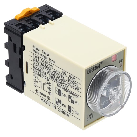 Uxcell Time Delay Relay ST3PA-A AC220V Timer Relay 0-5S, 8Copper Pin Knob Control Electronic Timer W Base 2Sets Delay Contacts Industrial Automation Electrical Control Home Appliance