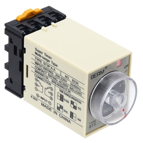 Uxcell Time Delay Relay ST3PA-A AC380V Timer Relay 0-5S, 8Copper Pin Knob Control Electronic Timer W Base 2Sets Delay Contacts Industrial Automation Electrical Control Home Appliance