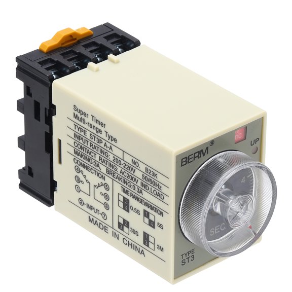 Uxcell Time Delay Relay ST3PA-A DC12V Timer Relay 0-5S, 8Copper Pin Knob Control Electronic Timer W Base 2Sets Delay Contacts Industrial Automation Electrical Control Home Appliance