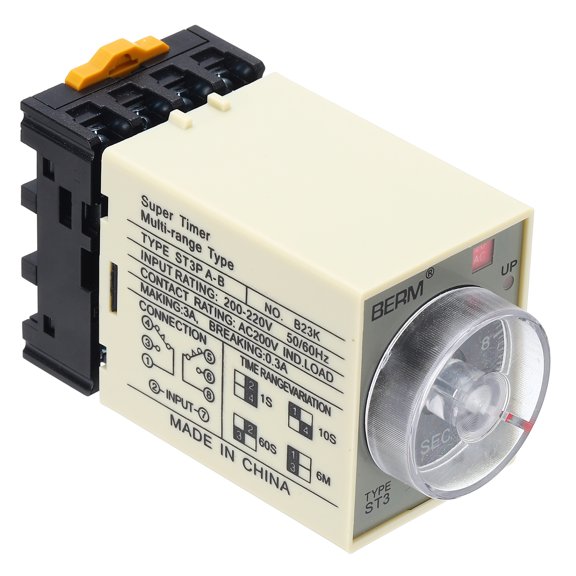 Uxcell Time Delay Relay ST3PA-B AC220V Timer Relay 0-10S, 8Copper Pin Knob Control Electronic Timer W Base 2Sets Delay Contacts Industrial Automation Electrical Control Home Appliance