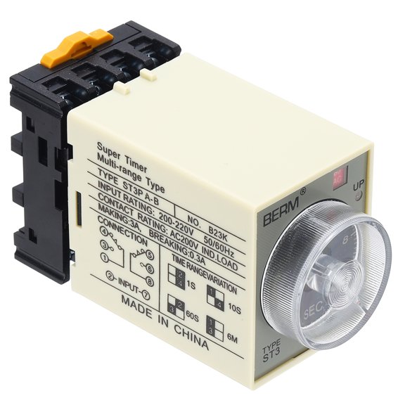Uxcell Time Delay Relay ST3PA-B AC380V Timer Relay 0-10S, 8Copper Pin Knob Control Electronic Timer W Base 2Sets Delay Contacts Industrial Automation Electrical Control Home Appliance