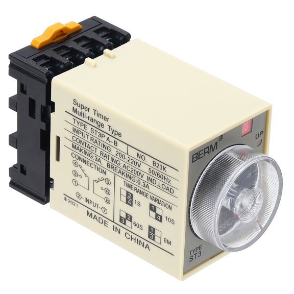 Uxcell Time Delay Relay ST3PA-B DC12V Timer Relay 0-10S, 8Copper Pin Knob Control Electronic Timer W Base 2Sets Delay Contacts Industrial Automation Electrical Control Home Appliance