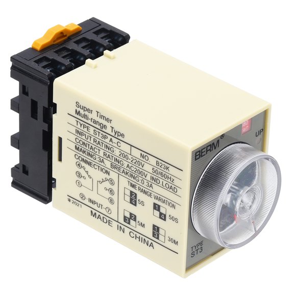 Uxcell Time Delay Relay ST3PA-C AC380V Timer Relay 0-5S, 8Copper Pin Knob Control Electronic Timer W Base 2Sets Delay Contacts Industrial Automation Electrical Control Home Appliance