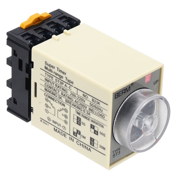 Uxcell Time Delay Relay ST3PA-C DC12V Timer Relay 0-5S, 8Copper Pin Knob Control Electronic Timer W Base 2Sets Delay Contacts Industrial Automation Electrical Control Home Appliance