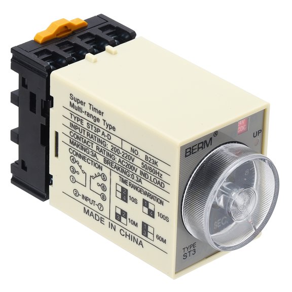 Uxcell Time Delay Relay ST3PA-D AC/DC24V Timer Relay 0-10S, 8Copper Pin Knob Control Electronic Timer W Base 2Sets Delay Contacts Industrial Automation Electrical Control Home Appliance