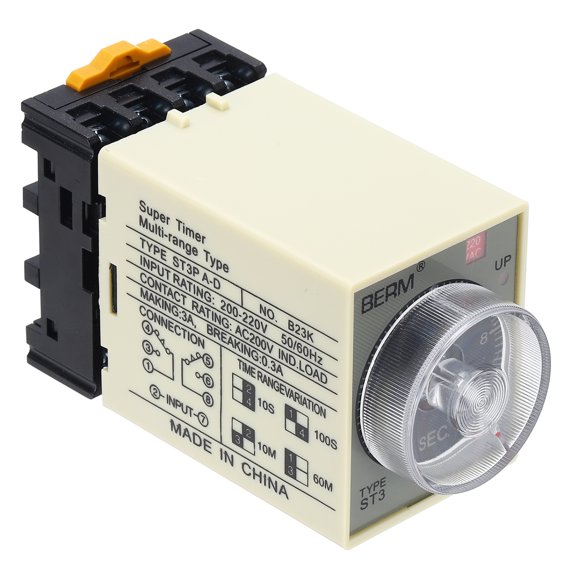 Uxcell Time Delay Relay ST3PA-D AC220V Timer Relay 0-10S, 8Copper Pin Knob Control Electronic Timer W Base 2Sets Delay Contacts Industrial Automation Electrical Control Home Appliance