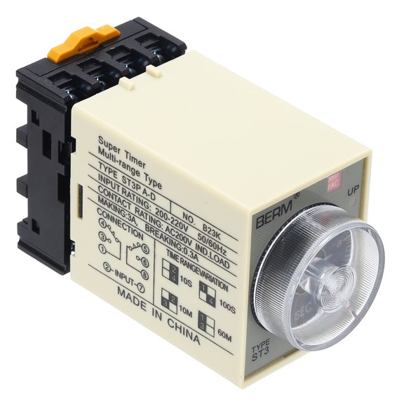 Uxcell Time Delay Relay ST3PA-D AC380V Timer Relay 0-10S, 8Copper Pin Knob Control Electronic Timer W Base 2Sets Delay Contacts Industrial Automation Electrical Control Home Appliance