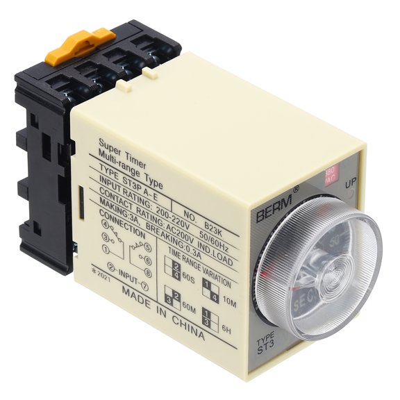 Uxcell Time Delay Relay ST3PA-E AC380V Timer Relay 0-60S, 8Copper Pin Knob Control Electronic Timer W Base 2Sets Delay Contacts Industrial Automation Electrical Control Home Appliance