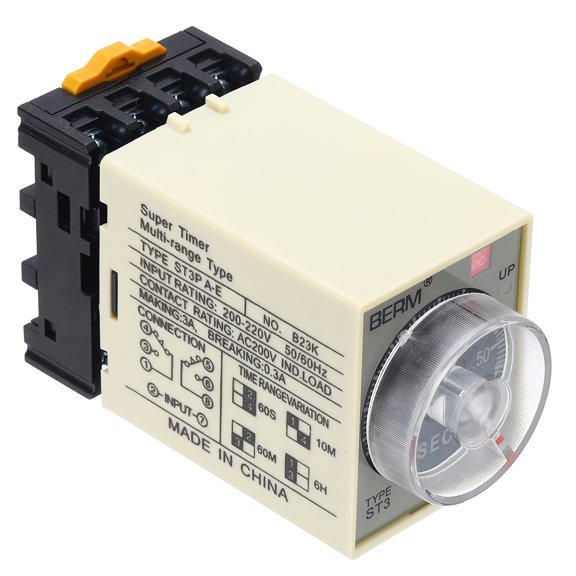 Uxcell Time Delay Relay ST3PA-E DC12V Timer Relay 0-60S, 8Copper Pin Knob Control Electronic Timer W Base 2Sets Delay Contacts Industrial Automation Electrical Control Home Appliance