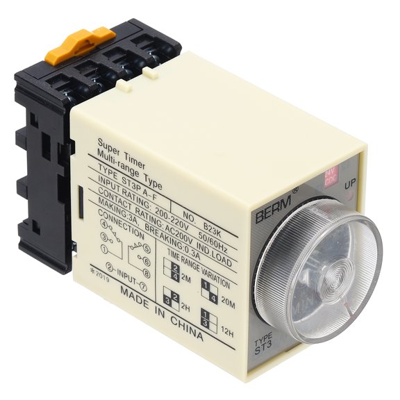 Uxcell Time Delay Relay ST3PA-F AC/DC24V Timer Relay 0-2M, 8Copper Pin Knob Control Electronic Timer W Base 2Sets Delay Contacts Industrial Automation Electrical Control Home Appliance